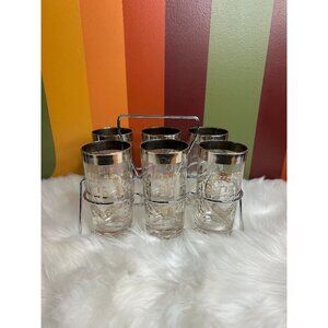 25 year anniversary Drinking Glasses with silver Caddy - 6 Glasses marriage